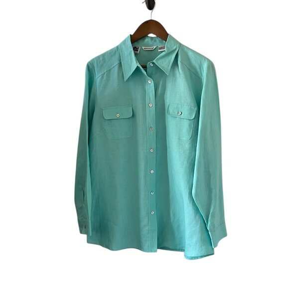 Richard Malcom NEW Irish Linen Button Down Shirt In Turquoise Size XL - Picture 1 of 14